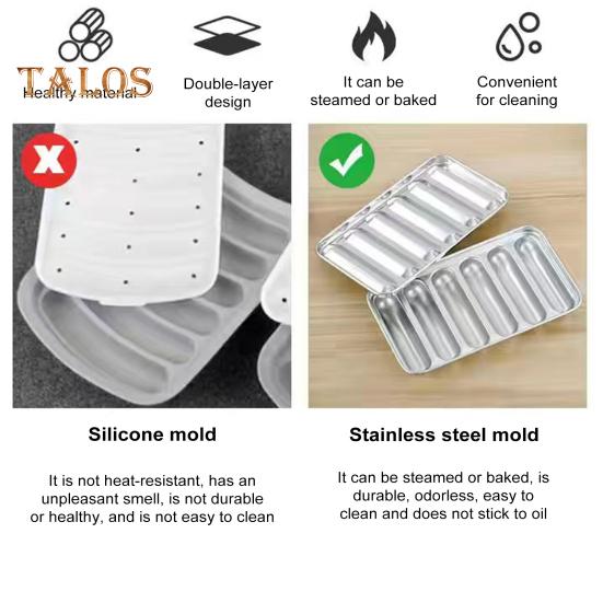 Форма для сосисок из нержавеющей стали, 6-гнездная форма для хот-догов для домашней кухни, антипригарный инструмент для выпечки, детская еда, сосискоделательная машина с крышкой