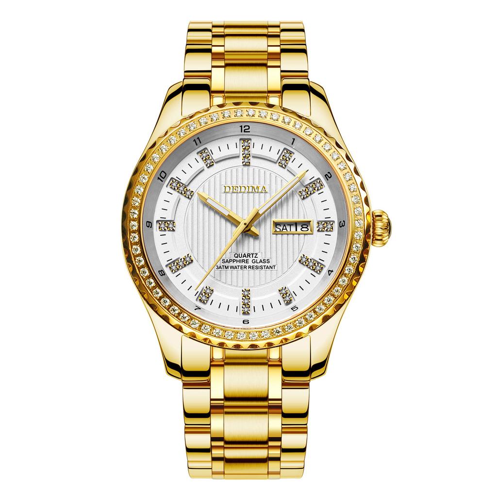 Мужские золотые часы с календарем и браслетом из нержавеющей стали, модные деловые кварцевые наручные часы для мужчин