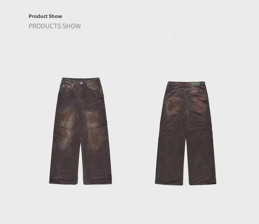 Унисекс американские ретро-рваные джинсы Heavyweight Wasteland: Плиссированные, прямые, модные свободные брюки в стиле хип-хоп с широкими штанинами