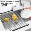 Foldable Roll Up Dish Drying Rack Stainless Steel Sink Roller Organizer Practical Kitchen Gadget for Fruits Vegetables Cutlery