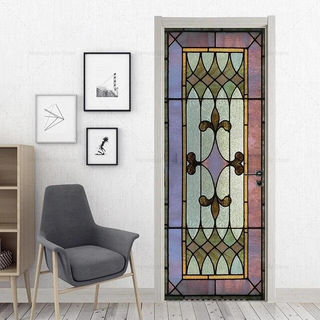 3D Geometric Door Sticker Self-adhseive Vinyl Full Door Wrap Cover Stickers Modern Abstract Geometry Wall Art Mural Decorations
