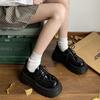 Black Round Head British Style Platform Small Leather Shoes Women's Autumn and Winter 2025 New French Retro Heightening Deep Mouth Single Shoes