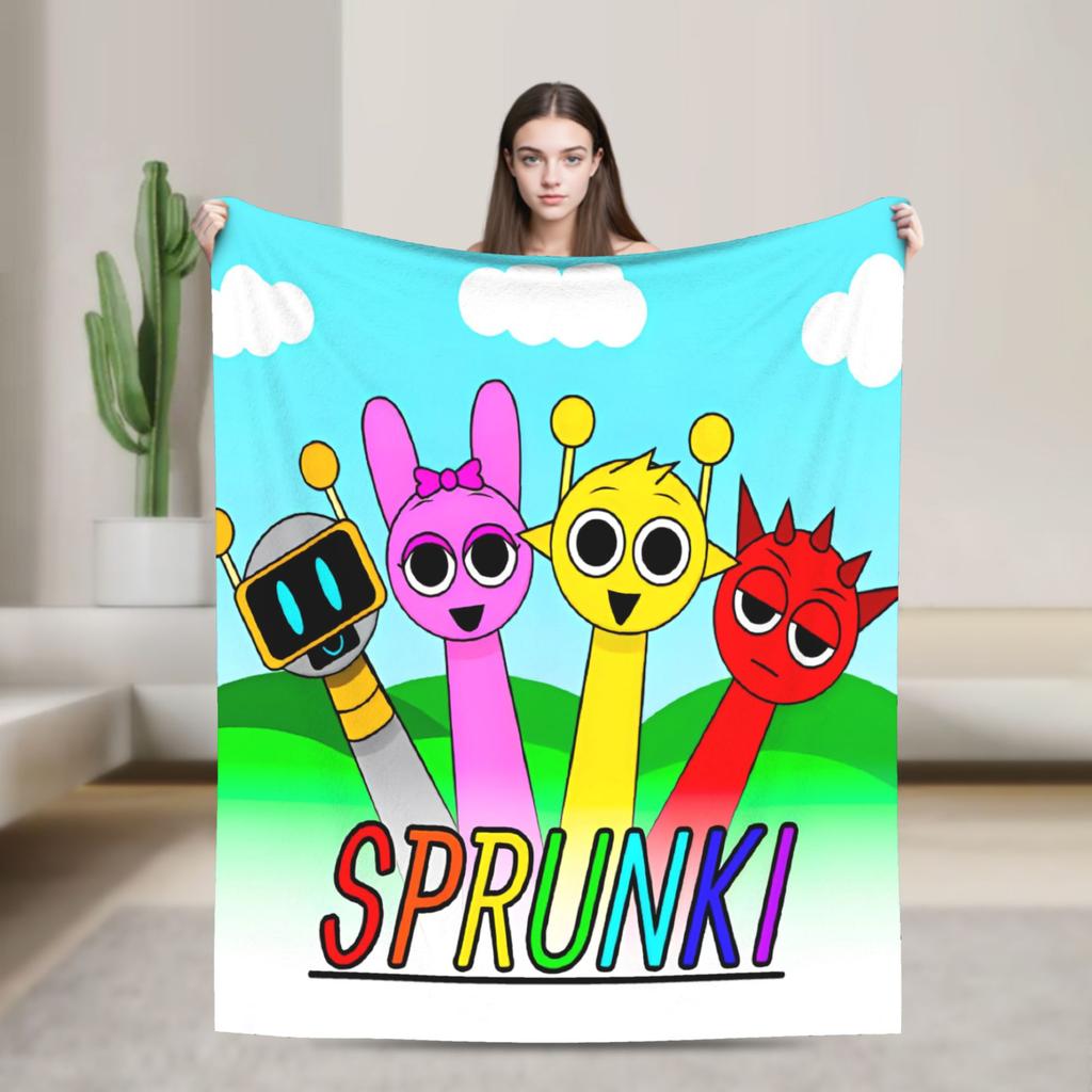 Sprunkis Plush Blanket Cartoon Game Awesome Throw Blankets for Sofa Bedding Lounge 150*125cm Plush Thin Quilt