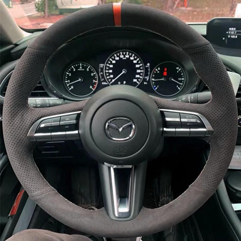 bpzsw1 Hand-Stitched Non-slip black genuine Leather Car Steering Wheel Cover For Mazda CX-30 CX30 2020-2023 Mazda 3 Axela 2020-2022