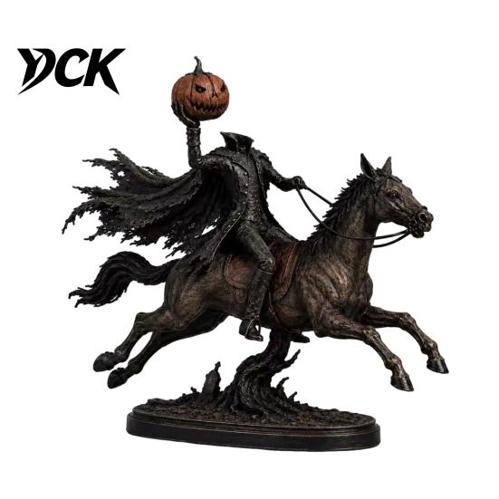 Resin Horse Knight Statue Halloween on Horseback with Luminous Pumpkin Head Figurine, Decorative Gothic Style Ornament Lighted for Home Office Desktop
