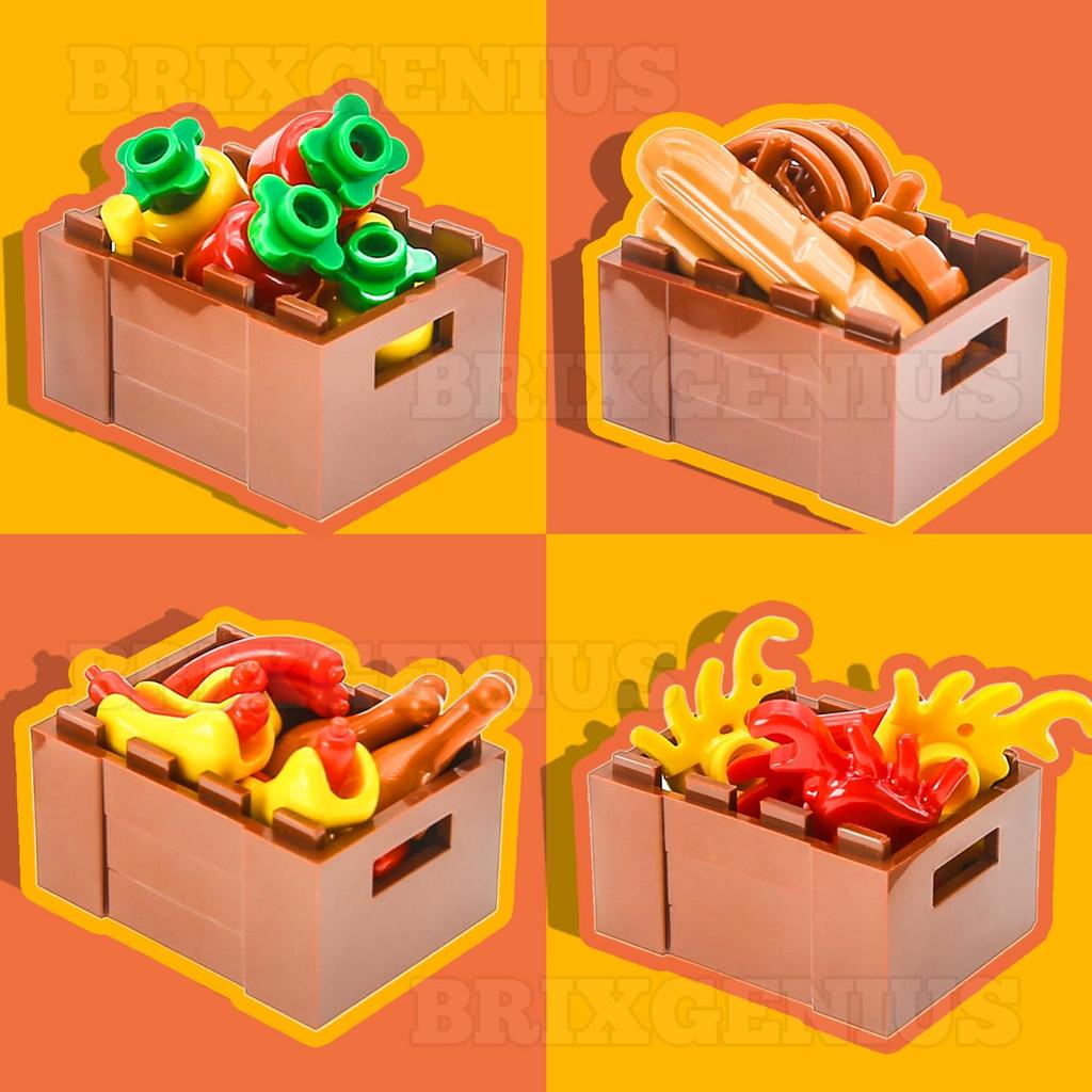 Ylutex Супермаркет Еда 191 деталь Тележка для хот-догов, Мини-сковорода для овощей, Индейка, Морковь, Сосиска, Игровой набор строительных блоков корзины для еды, Совместимый с