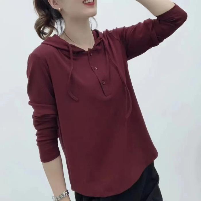 Осень Новая толстовка с капюшоном для женщин с длинными рукавами, базовая рубашка с капюшоном, повседневный свободный топ для мам, футболка большого размера для женщин