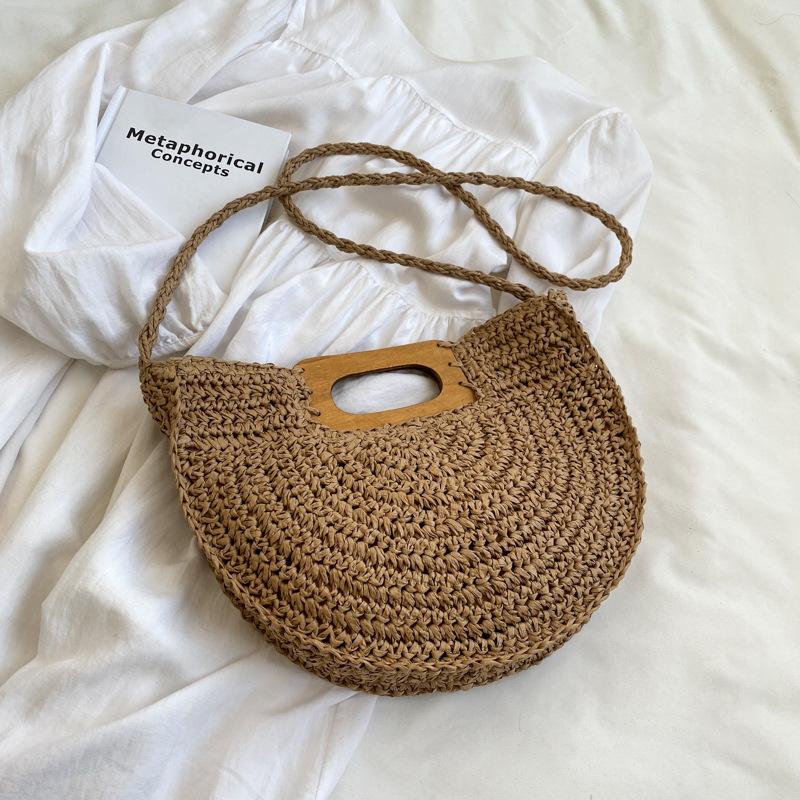 Straw Minimalist Yogodlns Summer Women Halfmoon Beach Handbags Rattan Handmade Kintted Handle Crossbody Bag