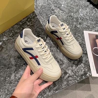 Кроссовки из натуральной кожи с толстой подошвой, подходящие по цвету, женские весенние новинки, модные повседневные спортивные универсальные белые туфли