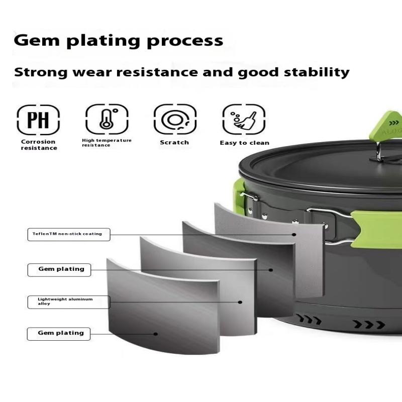 Alocs Туристический набор посуды для кемпинга из 4 предметов - Легкий, с антипригарным покрытием, ветрозащитный, быстро нагревающийся - Портативная посуда для бэкпэкинга