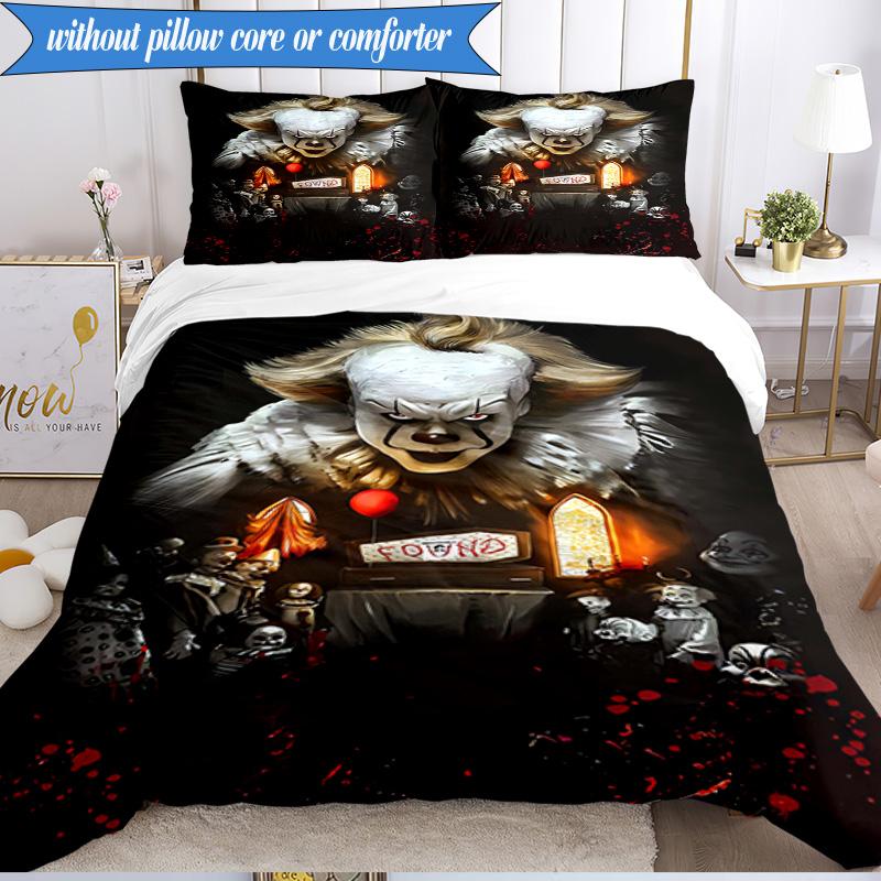Scary Clown Horror 3pcs K-pop music group Bedding set,Ideal for Bedroom, Dormitory,Including Duvet Cover And 2pcs Pillowcases,Fan gifts