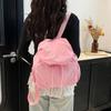 Pleated Drawstring Backpack Flap Sports Shoulders Bag Fashion Nylon Backpack  Travel
