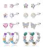16pcs Hypo Allergy Screw Back Earrings 316L Stainless Steel Heart CZ Flower Butterfly Screw Stud Earrings Cute Hoop Earrings Set 20G for Women