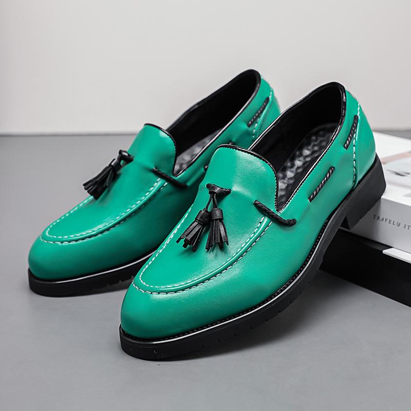 Мода Новые Мужские Очаровательные Остроносые Сине-Зеленые Кисточки Повседневная Обувь Мужская Нарядная Свадебная Выпускная Вечерняя Обувь Лоферы Обувь Zapatos Hombre