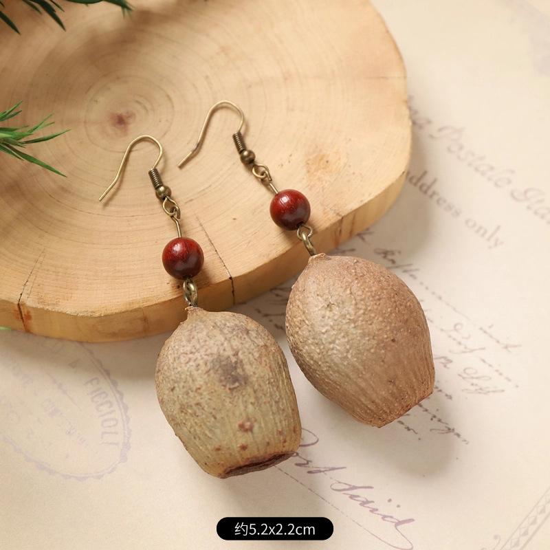Оригинальные серьги Mori Plant Fruit, натуральные желуди, ручная работа, ретро-женские длинные серьги, этнический стиль, литературная и традиционная китайская медицина