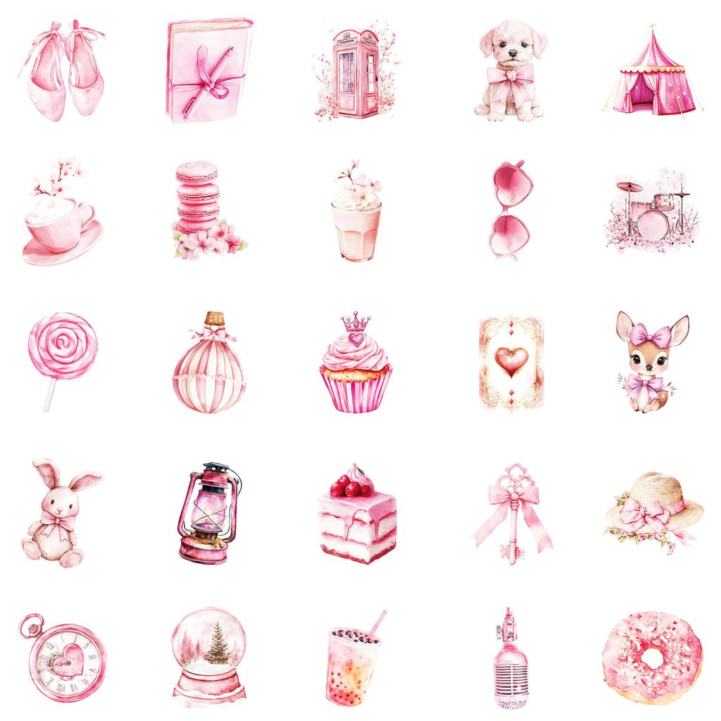 50 шт. Розовые эстетичные наклейки World, Высокоценные девчачьи наклейки для ведения дневника/украшения телефона и планшета