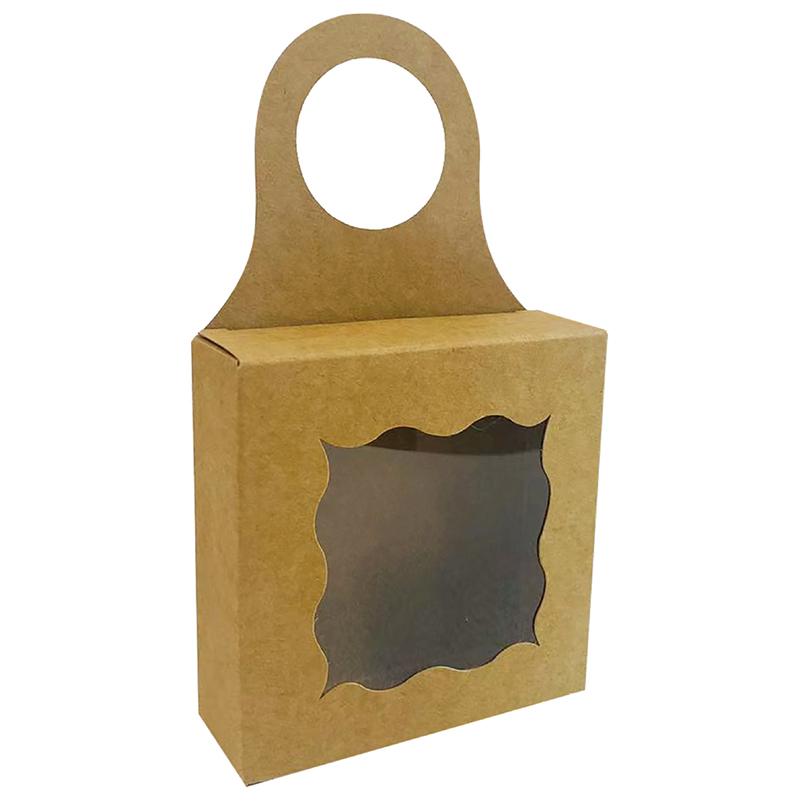 WTEMPO 50PCS Wine Bottle Hanging Boxes with Transparent Wave Window Gifts Kraft Paper Boxes Champagne Hanging Treat Boxes, Mini Charcuterie Boxes