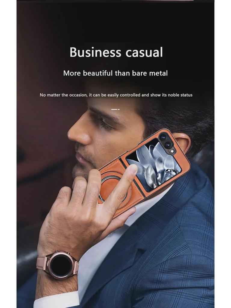 Magnetic Leather Case & Racket Holder for Samsung Galaxy Z Flip6/Flip5