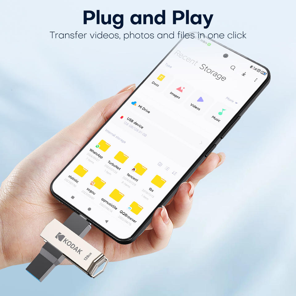 Kodak K273 Double Nip Metal USB Flash Drive USB3.2 Type-c32GB 64GB 128GB 256GB High Speed Pen Drive OTG Dual Type-A and Type-C for iPhone with Android