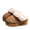Women Fur Platform Suede Slippers Brand Flats Plush Cotton Shoes Winter Warm High Heels Shoes 2025 Trend Slingback Zapatos Mujer