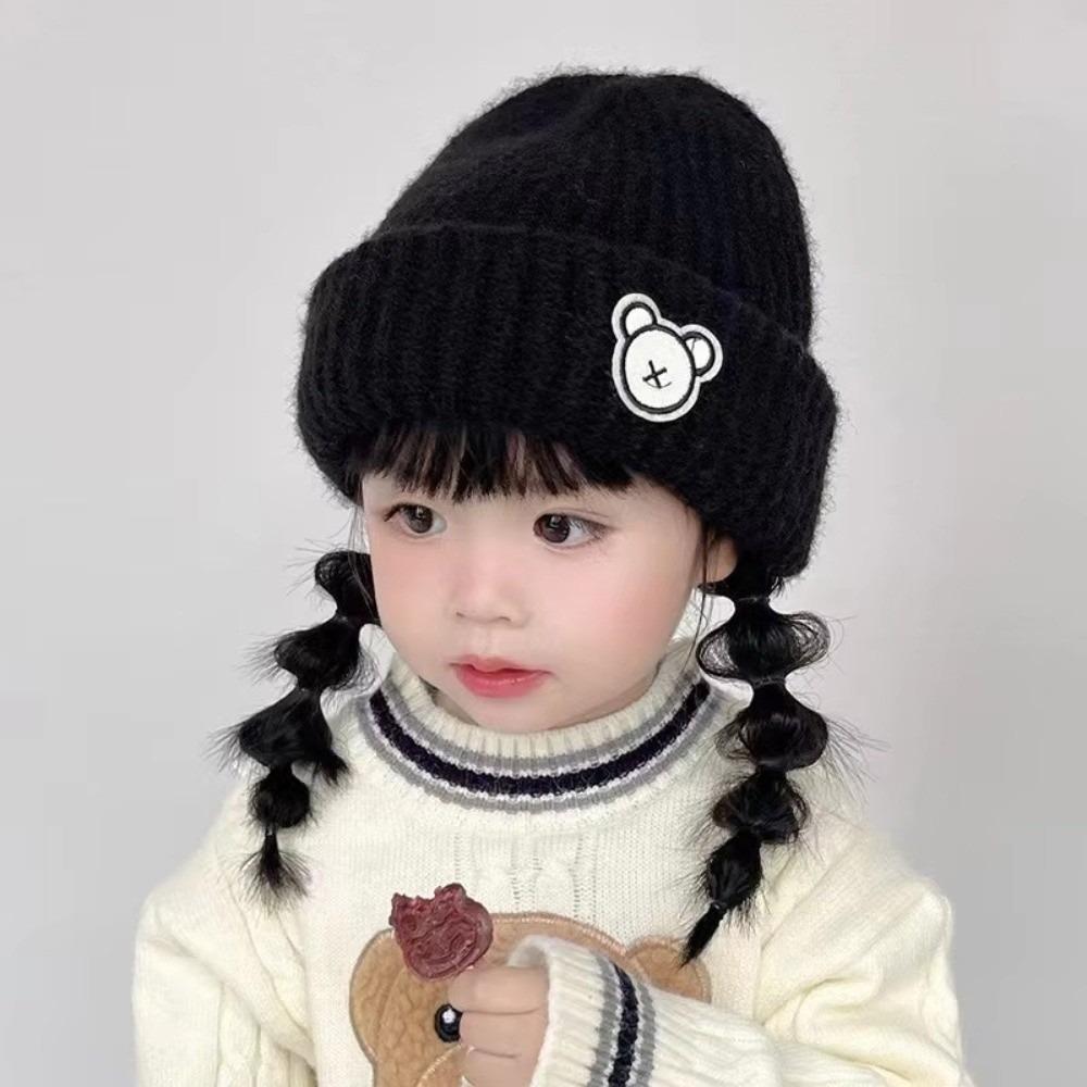 Warm Children Beanie Cap Cartoon Bear Winter Cap New Crochet Wool Hats Kids Boys Girls