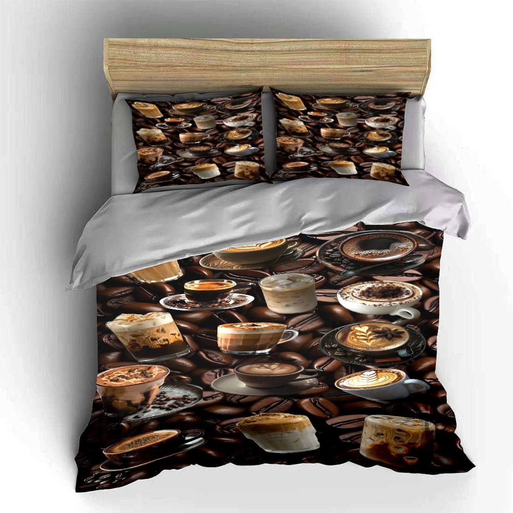 Coffee cups and beans. Bedding sets Duvet cover sets Duvet covers Pillowcases(1 * Duvet Cover 2 * Pillowcases without duvet insert)