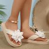 Flower Decor Beach Flip Flops for Women Summer 2025 Lightweight Anti Slip Outdoor Slippers Woman Fashion Clip Toe Flat Sandals