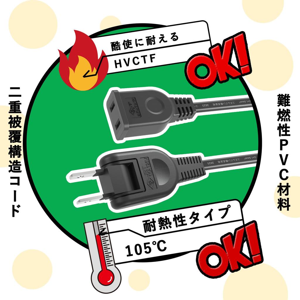 FUMITAKE Power Extension Cord, 1m, 15A, 125V, Black, 1235-Piece, Ultra-Flat, PSE-Compliant, Flame-Retardant PVC, Break-Resistant, High Conductivity,