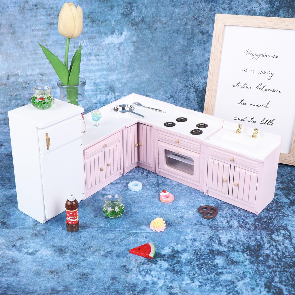 Dollhouse Kitchen Furniture Kit 1:12 Dollhouse Furniture Wooden Kitchen Cabinet