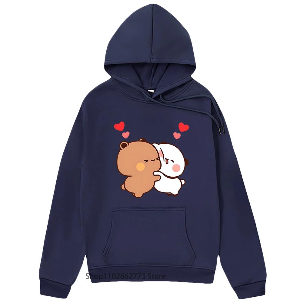 Толстовки с капюшоном для пар с пандой и коричневым медведем для девочек-подростков Kawaii Graphic Bubu Dudu Sweatshirt Women Men Cartoon Clothes