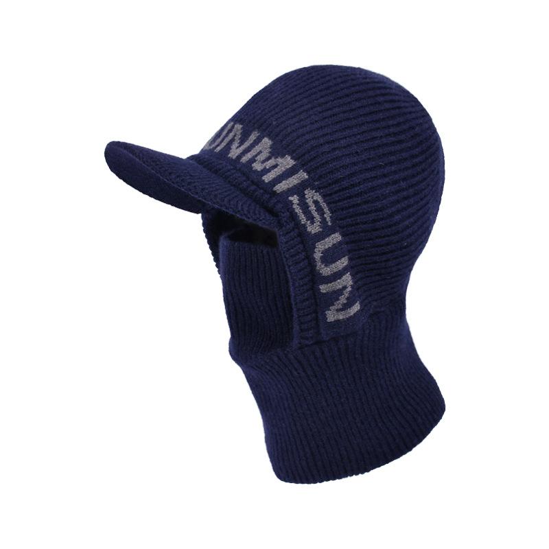Winter Knitted Mask Scarf Integrated Hat Men's Duck Tongue Pullover Hat Riding Windproof Fleece Ear Protector Wool Hat