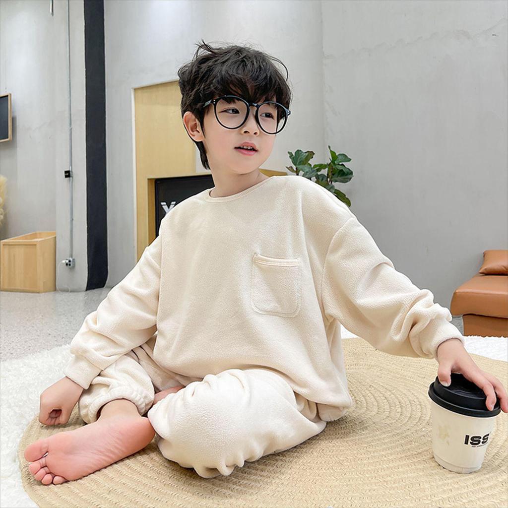 Комплект детской флисовой пижамы для осени/зимы - Бархат, Средний/Большой детский