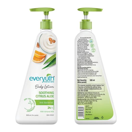 Everyuth Naturals Body Lotion Citrus Aloe|Мгновенное увлажнение|Успокаивающий|24-часовое увлажнение|для мужчин и женщин|100% натуральное миндальное молоко - 500 мл