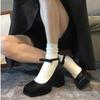 French Waterproof Table Small High Heels Women's Jk One-word Buckle Belt Thick Heel Single Shoes Square Head Matte Mary Jane Women's Shoes