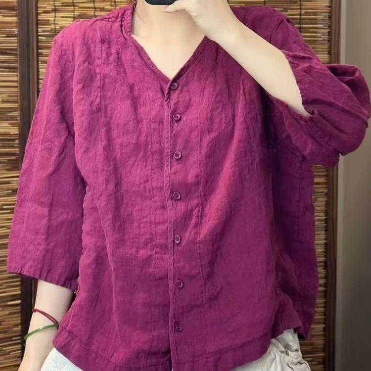 Женский летний кардиган из хлопка и льна, винтажный, свободный, повседневные рубашки, топы