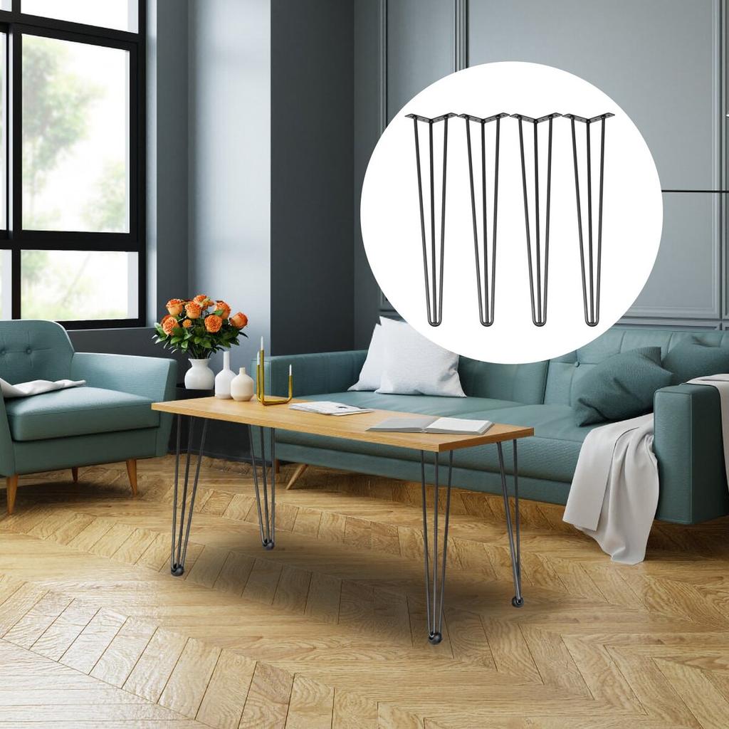 Hairpin Table Legs 30 inch Black Set of 4 Desk Legs Each 220lbs Capacity Hairpin Desk Legs 3 Rods for Bench Desk Dining End Table Chairs Carbon Steel