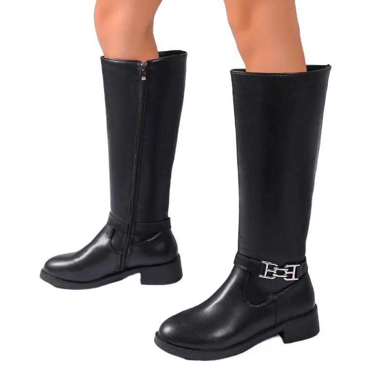 Женская обувь Боковая молния Женские сапоги Модные металлические украшения Современные сапоги Женские сапоги Лидер продаж Круглый носок Сапоги до колена