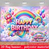 Happy Birthday Banner Backdrop Rainbow Balloons Gift Boxes Stars Streamers