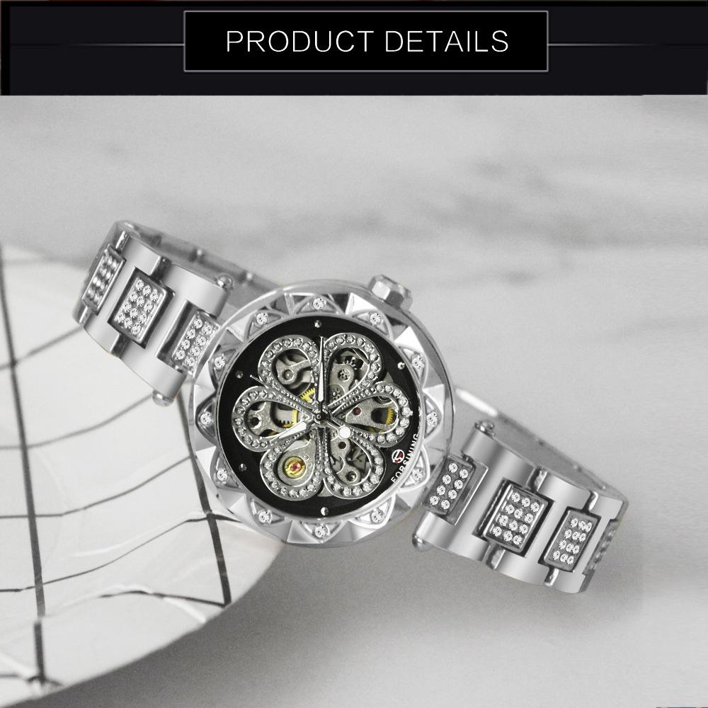 Ladies' Light Luxury Fashion Water Diamond Hollow Mechanical Watch Waterproof Luminous Automatic Mechanical Watch