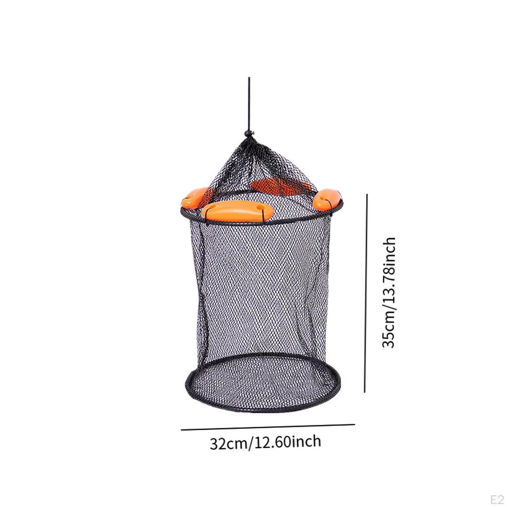 Float Fish Basket Coated Mesh Net Fishing Bucket Well Cage for Live Caught