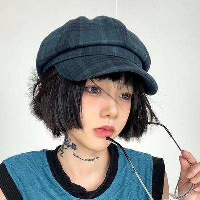 Женский берет в клетку в стиле ретро: Британская шляпа художника, Модная кепка-утка, Кепка Айви для уличных танцев, Дизайн для маленького лица.