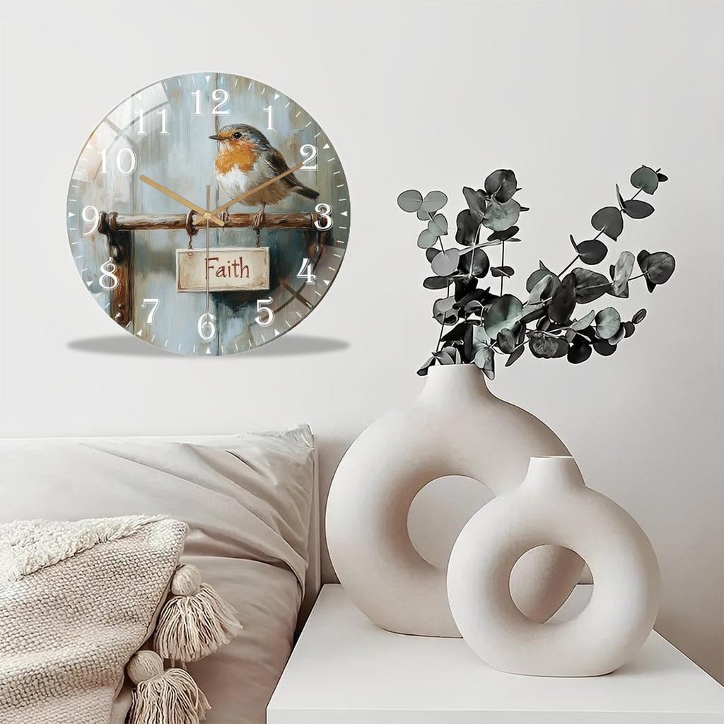 Custom Round Glass Wall Clock 30cm Business Promotion Silent Quartz for Hotel Cafe