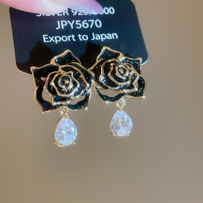 Геометрические серьги-пусеты из серебряной иглы и черного кристалла, нишевые универсальные серьги, темпераментные, легкая роскошь, премиальные серьги