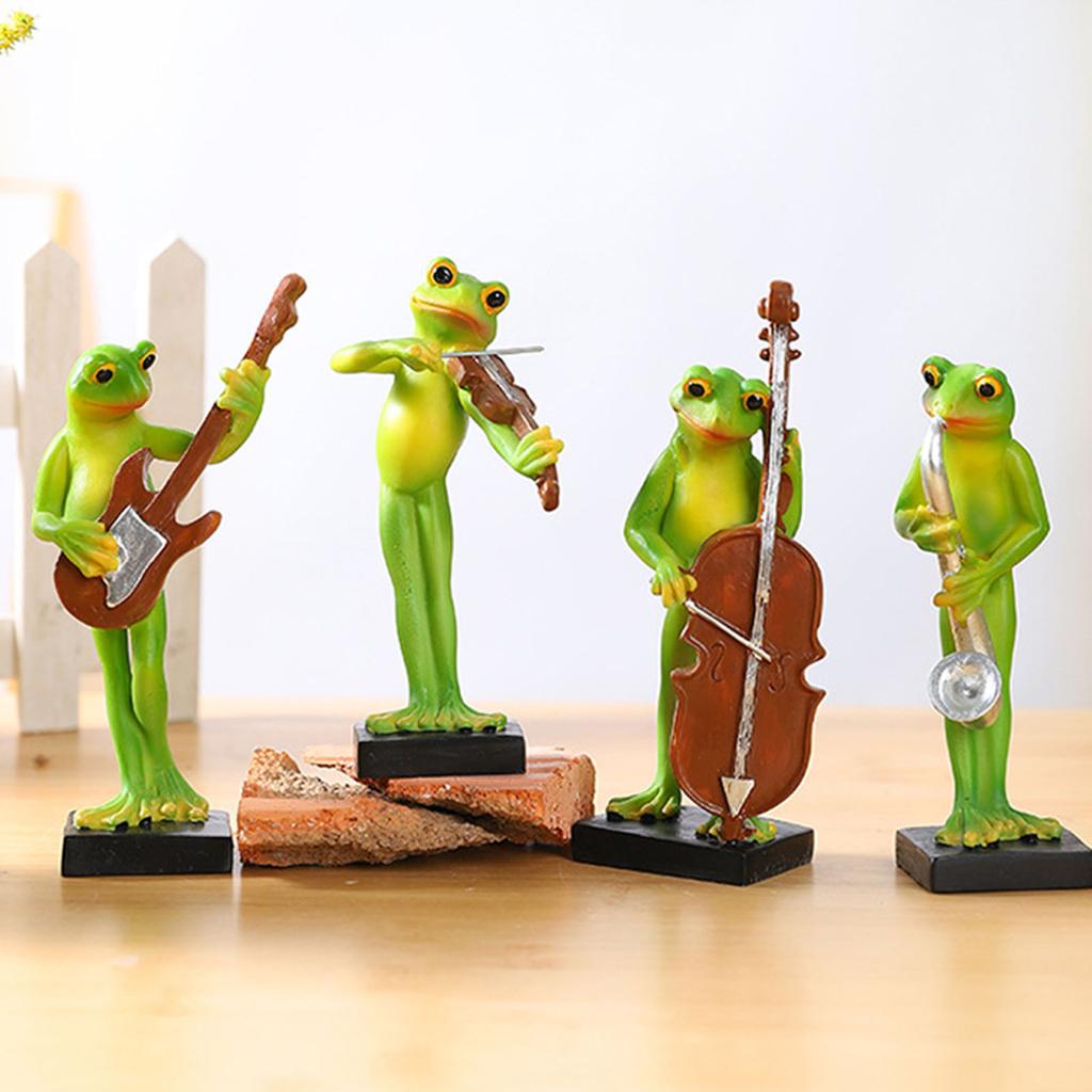 Скульптура музыканта из смолы в виде лягушки, мультяшная фигурка животного для домашнего офиса, декор рабочего стола и художественный орнамент