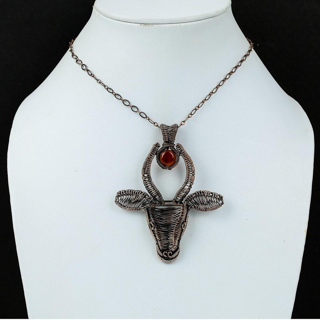 Подвеска из сердолика, медная проволока, кулон с бычьим лицом, медные украшения, кулон с драгоценным камнем, ювелирные изделия ручной работы, подарок на помолвку