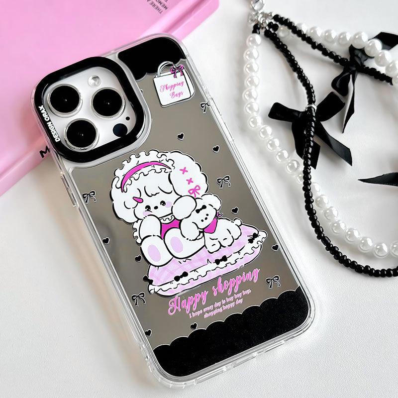 Чехол для iPhone Zhitai: Мультяшный дизайн, Браслет, Зеркало три-в-одном для iPhone 12/13/14/15 Pro Max Защитный чехол