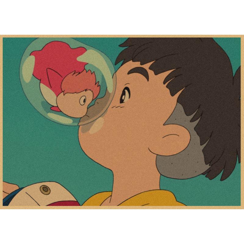 Ponyo on the Cliff Retro Anime Poster - Kraft Paper Wall Art
