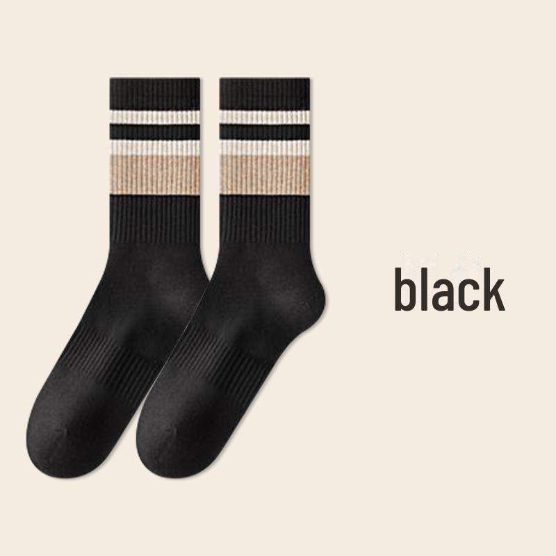 Мужские полосатые хлопковые носки средней длины — толстые, антибактериальные, дезодорирующие, теплые спортивные носки для осени и зимы