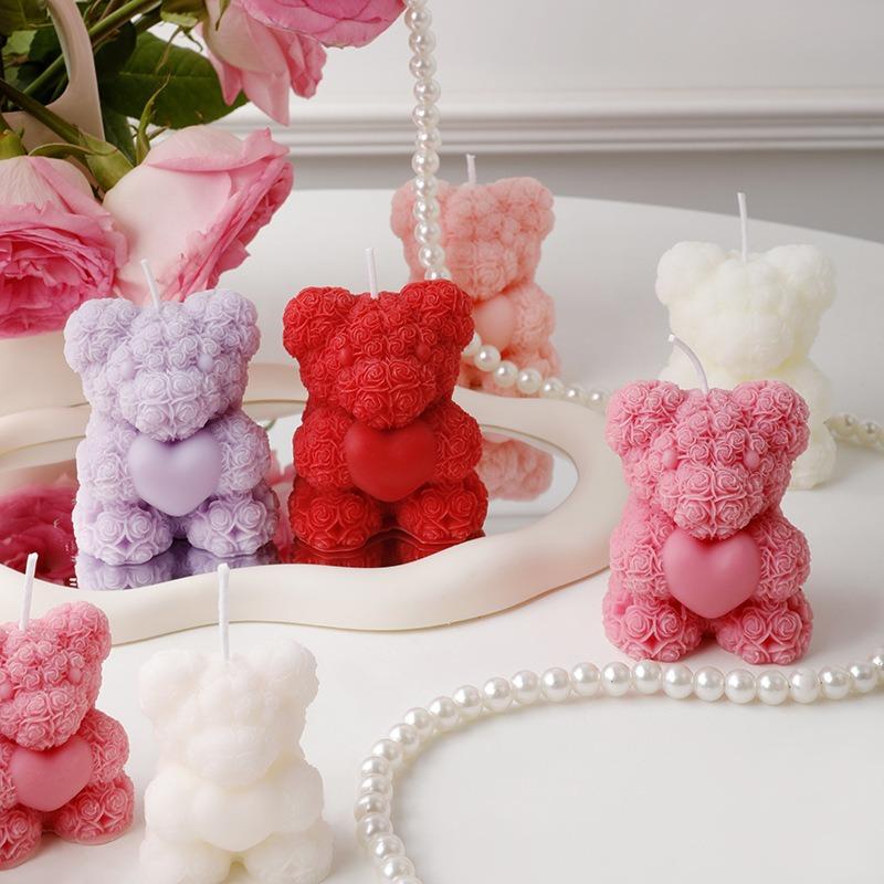 Holiday Gifts Flower Rose Bear Scented Candle Love Teddy 3D Rose Bear Rose Candles