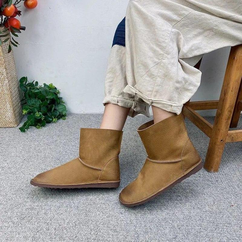 Винтажные короткие сапоги ручной работы из натуральной кожи, однотонные универсальные женские ботинки из мягкой воловьей кожи на плоской подошве